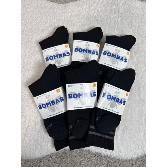 New Bombas Black Crew Socks w Honeycomb Arch Support (Lot 6 Pairs) Size Large - Picture 1 of 4